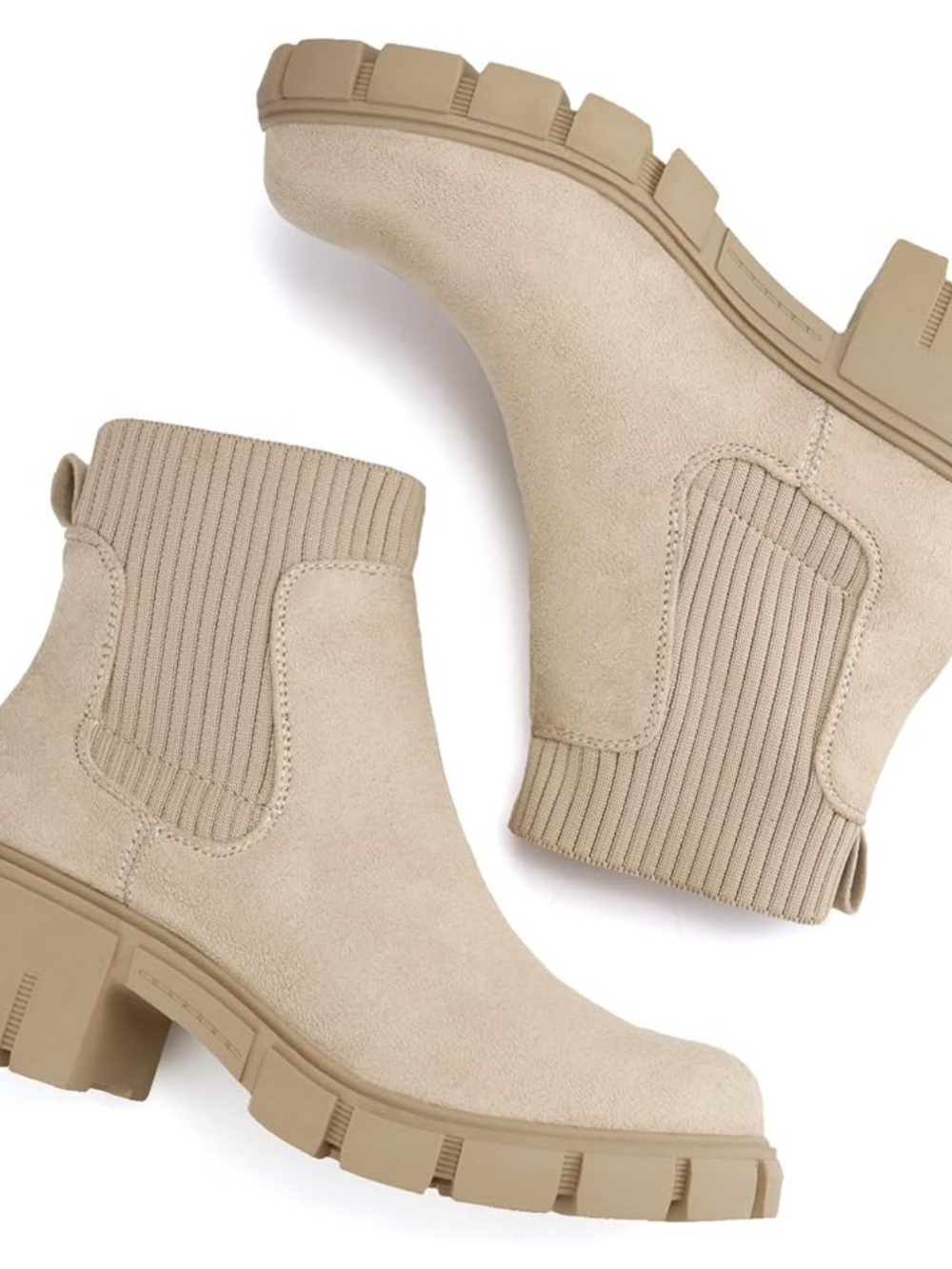 Amazon Beige Chelsea Lug Ankle Boots